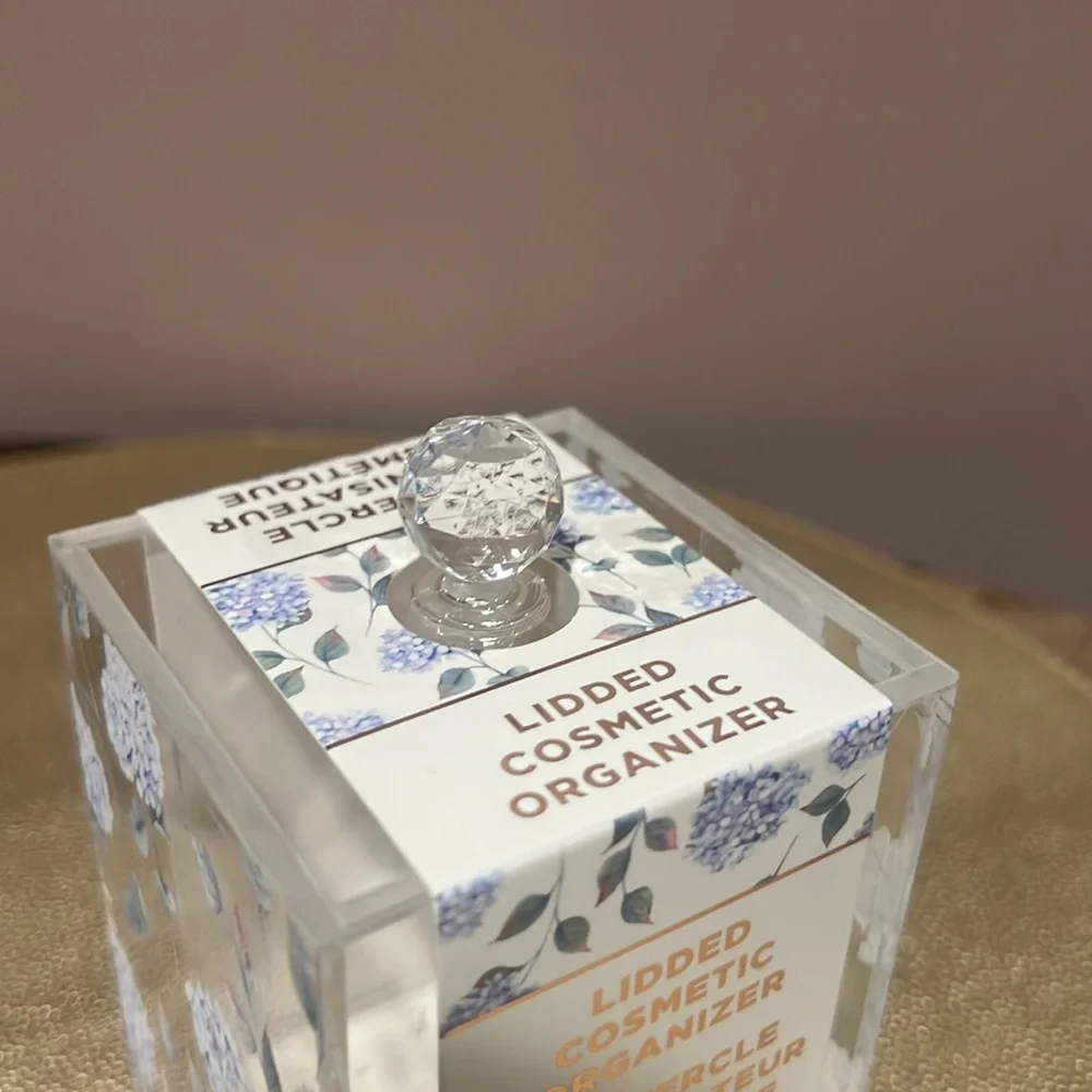 Floral Lidded Acrylic Cosmetic Organizer, Set/2
